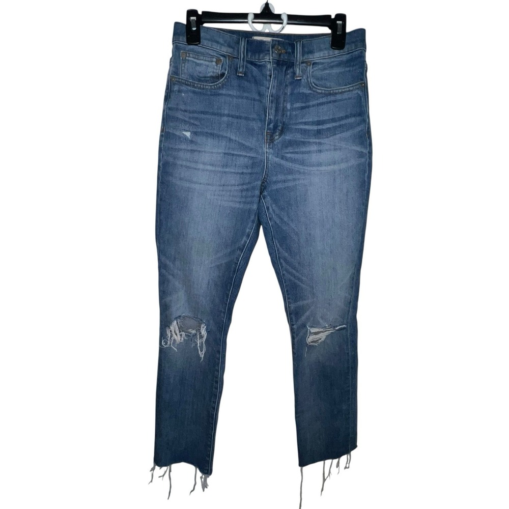 Madewell The High-Rise Slim BoyJean Women's Sz 27 Distressed Raw Hem Medium Wash